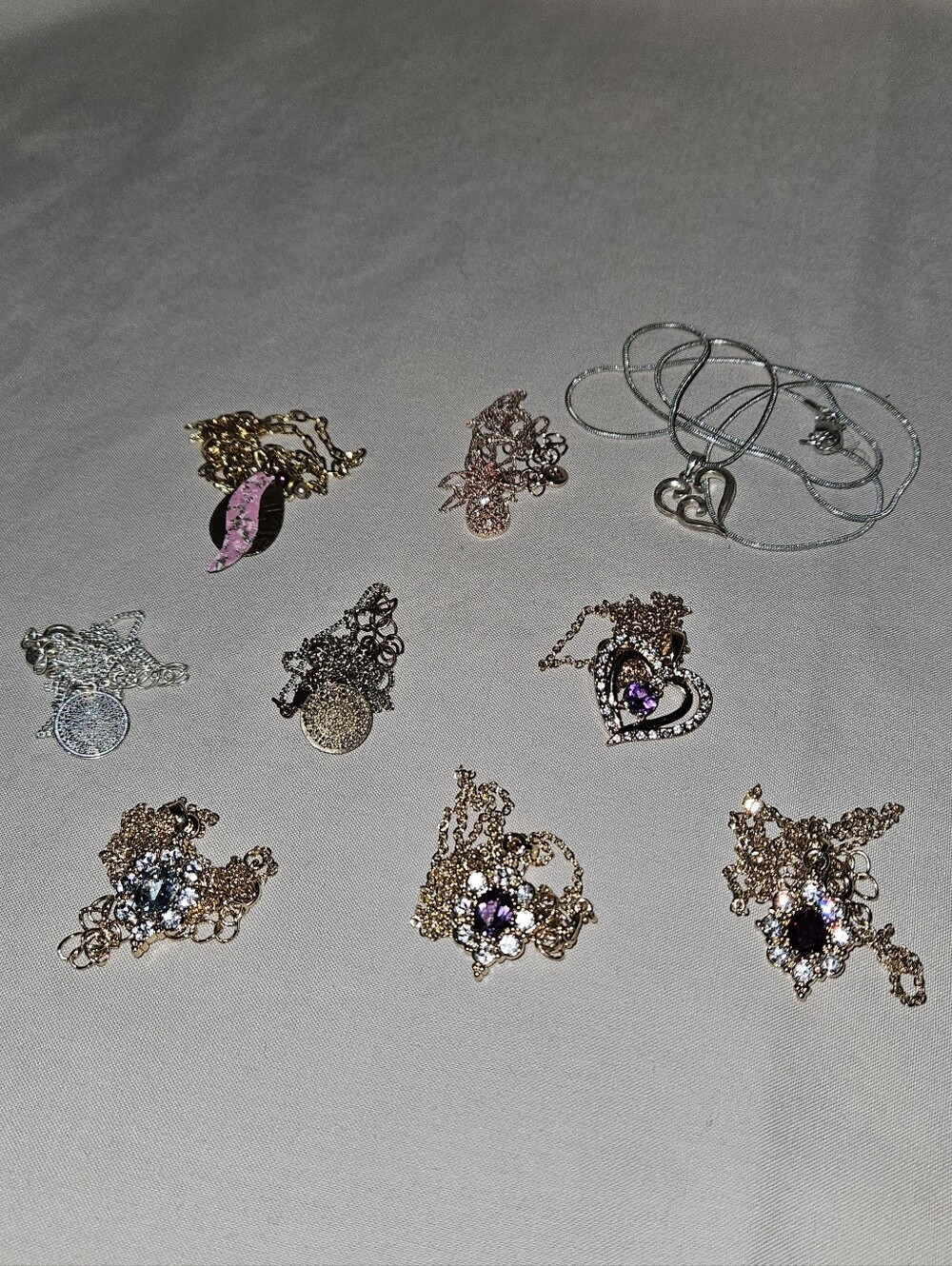 Assorted Women's Heart & Gem Pendant Necklace - Pink, Purple, Silver, Gold Tones